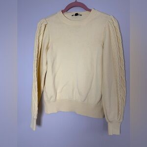 INC International Concepts Cream Sweater with Cable Knit Sleeves
